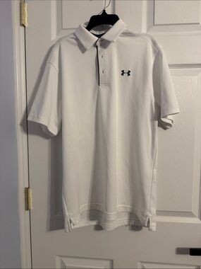 Under Armour White Men's Heat Gear Performance Polo with Black Logo